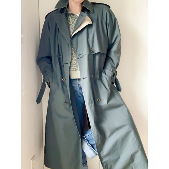 Vintage Womens Trench Coat Size 8  Grey Lined Classic Style Midi Classic - Picture 13 of 16